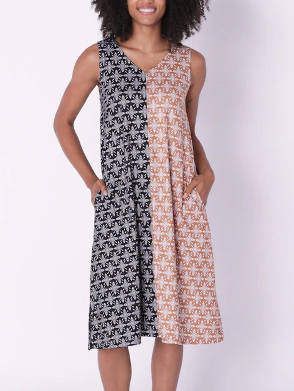 *NIB Cuddle Duds Flexwear V-Neck Midi Tank Dress Black/Bronze Small